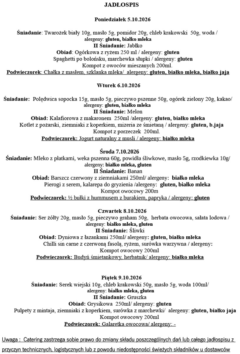 Jadłospis od 28.10 2.10